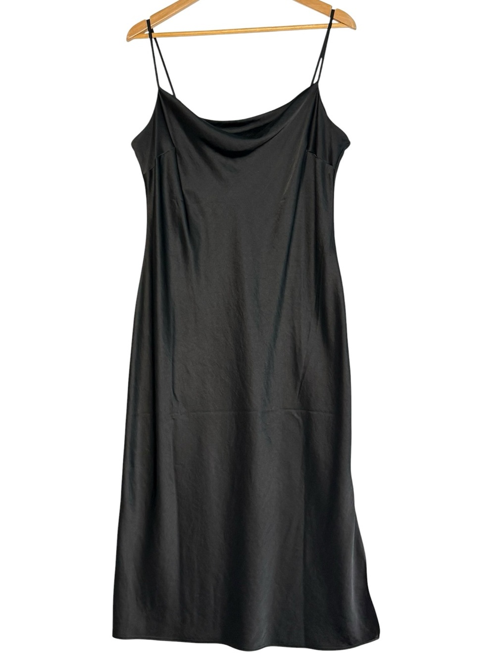 EXPRESS satin cowl neck midi slip dress side slits black LARGE